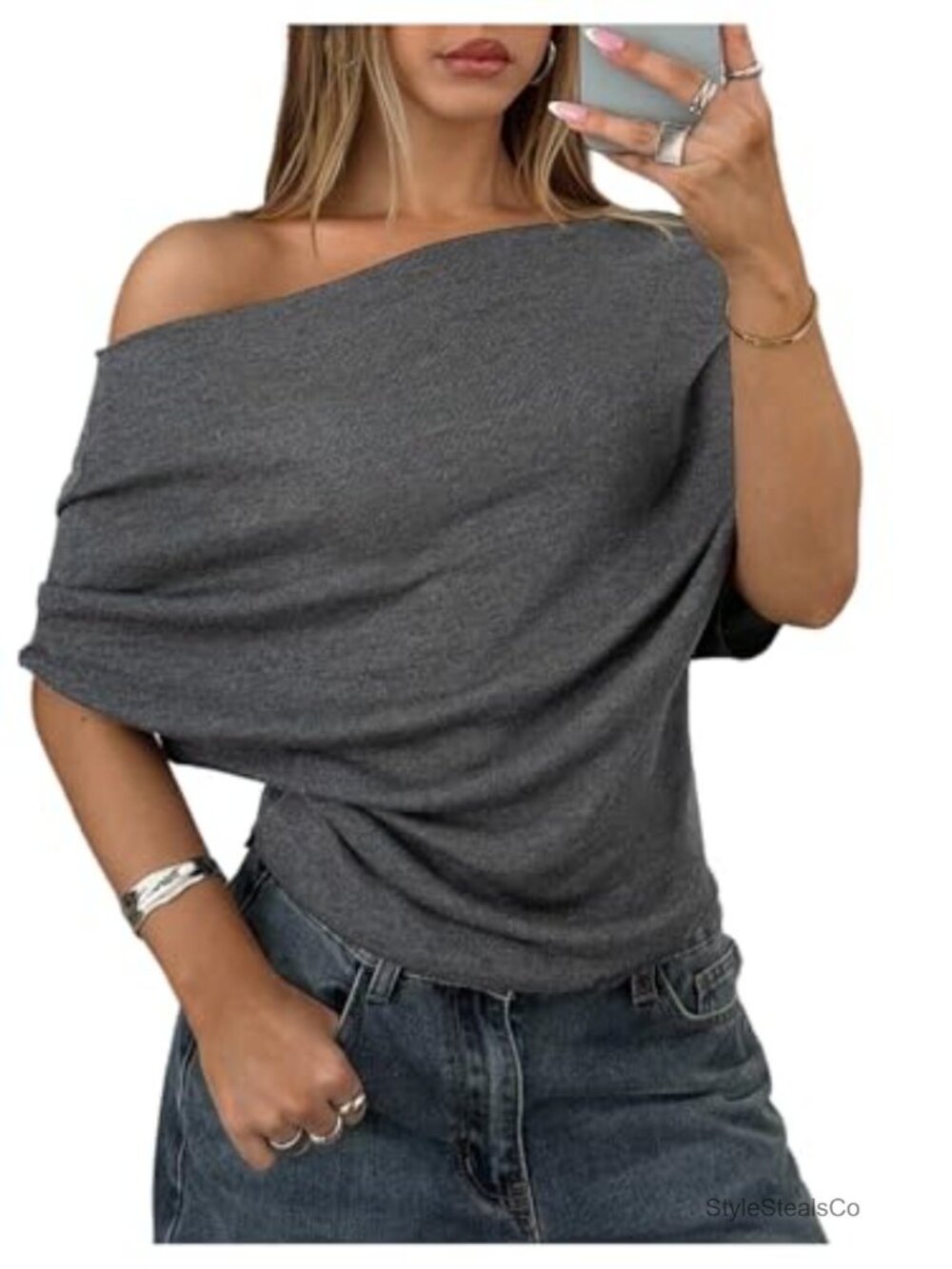 Off The Shoulder Sweater Pullover Short Sleeve Knit Top
